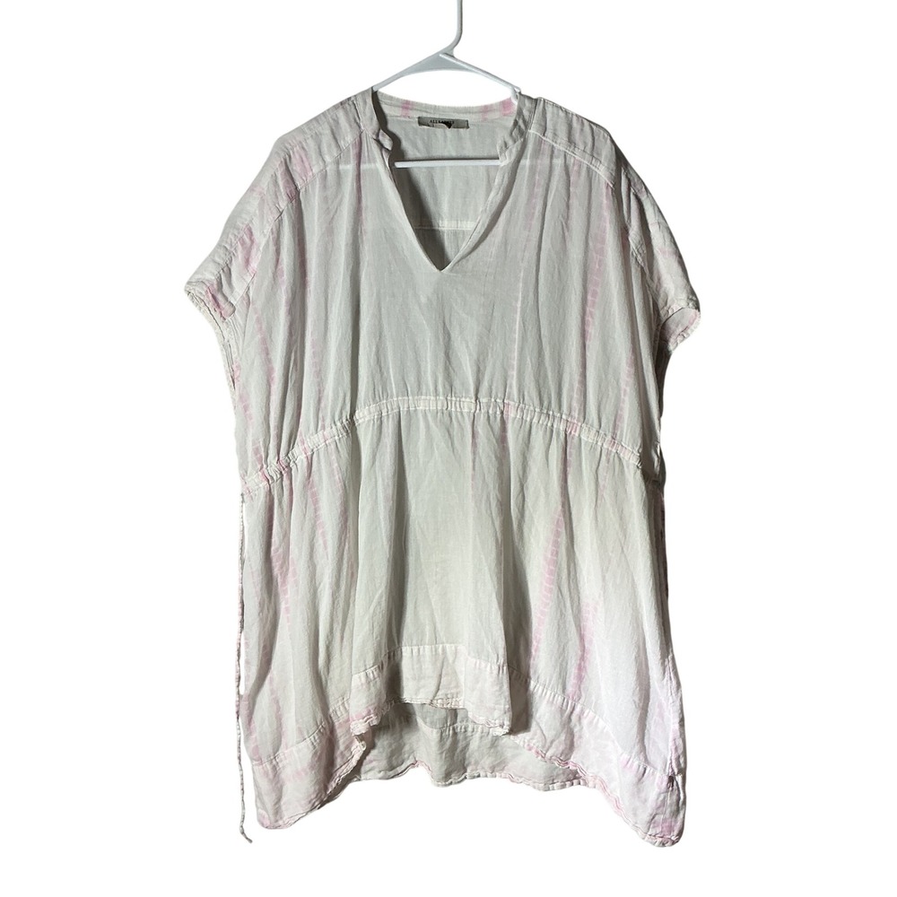 AllSaints Pink White Tie‎ Dye Stripe Oversized Beachwear Dress Medium AS252925R